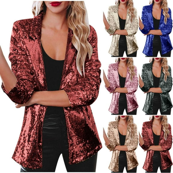 Dazajoo Sequin Blazer for Women Shimmer Jacket Casual Long Sleeve Glitter Party Shiny Lapel Jackets,Green,XL