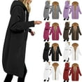 thumbnail image 1 of Dazajoo Sherpa Lined Long Hoodie Women Zip Up Knee Length Winter Coats Thicken Warm Drawstring Jackets,Purple,XXXL, 1 of 8