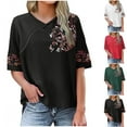 thumbnail image 1 of Dazajoo Short Sleeve Embroidered Tops for Women Casual Summer V Neck Peasant Blouses Loose Vintage Boho Floral Tunic,Red,XXL, 1 of 6
