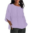 thumbnail image 1 of Dazajoo Side Slit Tees for Women Plus Size Women's Solid Color 3/4 Sleeve Tee Shirts 2024 Summer Crew Neck Eyelet Embroidery Tops,Purple,S, 1 of 6