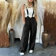 thumbnail image 1 of Dazajoo Sleeveless Jumpsuits for Womens Suspender Wide Leg Overalls Solid Casual Loose Spaghetti Straps Long Romper with Pockets Black S, 1 of 7