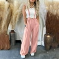 thumbnail image 1 of Dazajoo Sleeveless Jumpsuits for Womens Suspender Wide Leg Overalls Solid Casual Loose Spaghetti Straps Long Romper with Pockets of Today Pink L, 1 of 7
