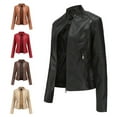 thumbnail image 1 of Dazajoo Slim Leather Jacket Women Faux Leather Long Sleeve Jackets Zip Up Motorcycle Jacket,Brown,XXL, 1 of 5