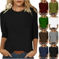 thumbnail image 1 of Dazajoo Solid Color 3/4 Length Sleeve Tops for Women Summer Casual Loose Fit Crew Neck T Shirts Womens Going Out Shirts Basic Tunic 2024,Gray,S, 1 of 5