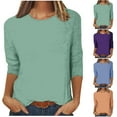 thumbnail image 1 of Dazajoo Solid Color 3/4 Sleeve Tops for Women 2024 Womens Summer Fashion Round Neck Tshirts Dressy Casual Relax Fit Tee Shirts,Khaki,3X-Large, 1 of 5