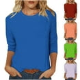thumbnail image 1 of Dazajoo Solid Color Dressy Tunic Tops for Women 3/4 Sleeve Round Neck Loose Casual Tee Shirts 2024 Womens Fashion Relax Fit Summer T-shirt,Wine,X-Large, 1 of 5