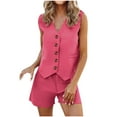 thumbnail image 1 of Dazajoo Solid Color Elegant Summer Two-piece Set for Women Dressy Trendy Button Front Sleeveless Top Shorts With Pockets Outfits 2024 Womens Loose Casual Blazer Suits Today's Deals,Hot Pink,XL, 1 of 7