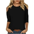 thumbnail image 1 of Dazajoo Solid Color Round Neck Tops for Women 2024 Summer Women's 3/4 Length Sleeve Shirts Loose Fit Casual Basic Tunics Tees,Black,X-Large, 1 of 6