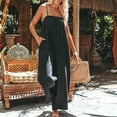 thumbnail image 1 of Dazajoo Spaghetti Strap Jumpsuit for Women 2024 Summer Women's Cotton Linen Solid Color Loose Fit Rompers Dressy Fashion Sleeveless Wide Leg Long Pants,Black,M, 1 of 6