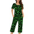 thumbnail image 1 of Dazajoo St Patricks Day Set Women Lucky Shamrock Short Sleeve Crew Neck Button Shirts Matching Elastic Capris 2025 Summer Spring Comfy Loose Sleepwear,Multicolor,M, 1 of 4