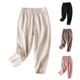 thumbnail image 1 of Dazajoo Straight Leg Elastic Waist Pants for Women 2024 Summer Casual Solid Color Trousers with Pockets Women's Lightweight Baggy Cotton Linrn Pants ,Beige,L, 1 of 8