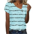 thumbnail image 1 of Dazajoo Striped Tops for Women Trendy Petal Sleeve V Neck Shirts with Button 2024 Summer Womens Color Block Slant Collar Blouses,Light Blue,XXXL, 1 of 4