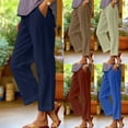 thumbnail image 1 of Dazajoo Summer Pants Sale Cotton Linen Pants Women Summer Elastic Waist Straight Leg Pants Plus Size Solid Color Beach Trousers with Pockets,Brown,S, 1 of 7