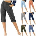 thumbnail image 1 of Dazajoo Summer Pants Sale Women's Plus Size Elastic Waist Capris Cotton Linen Roll-Up Leg Capri Pants with Pockets Summer Lightweight Solid Beach Pants,Dark Gray,XXL, 1 of 4