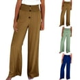 thumbnail image 1 of Dazajoo Summer Pants for Women Deals Cotton Linen Palazzo Pants for Women 2025 Summer Flowy Wide Leg Trousers Lounge Elastic High Waisted Travel Slacks,Khaki,XXXL, 1 of 7