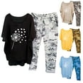 thumbnail image 1 of Dazajoo Summer Sets Women 2 Piece Outfits Linen Cotton Round Neck Half Sleeve Graphic Tees and Camo Capri Pants Suits 2025 Dressy Casual Loungewear,Yellow,L, 1 of 3