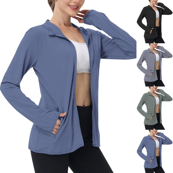 Dazajoo Sun Shirts for Women Full Zip Long Sleeve Sun Protection Hoodie Jacket Lightweight Hiking Outdoor Athletic Jackets Weekly Sale,Navy,XXXXL