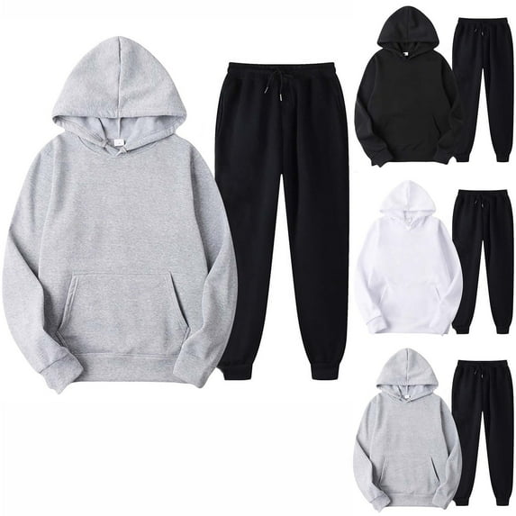 Dazajoo Sweatshirts for Women 2024 Outfits Men's and Women's Sports Tracksuits Long Sleeve Hoodies Sweatshirt and Drswatring Sweatpants Solid Color Lounge Sets Sale,Gray,M