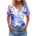 thumbnail image 1 of Dazajoo Tie Dye V Neck T Shirts for Women Dressy Casual Short Sleeve V Neck Lapel Tops 2024 Womens Fashion Slant Collar Gradient Summer Blouses,Blue,XL, 1 of 5