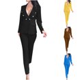 thumbnail image 1 of Dazajoo Today's Deals 2 Piece Blazer Sets for Women Color Block Long Sleeve Blazer with Pencil Pants Open Front Business Casual Slim Suit,Coffee,S, 1 of 8