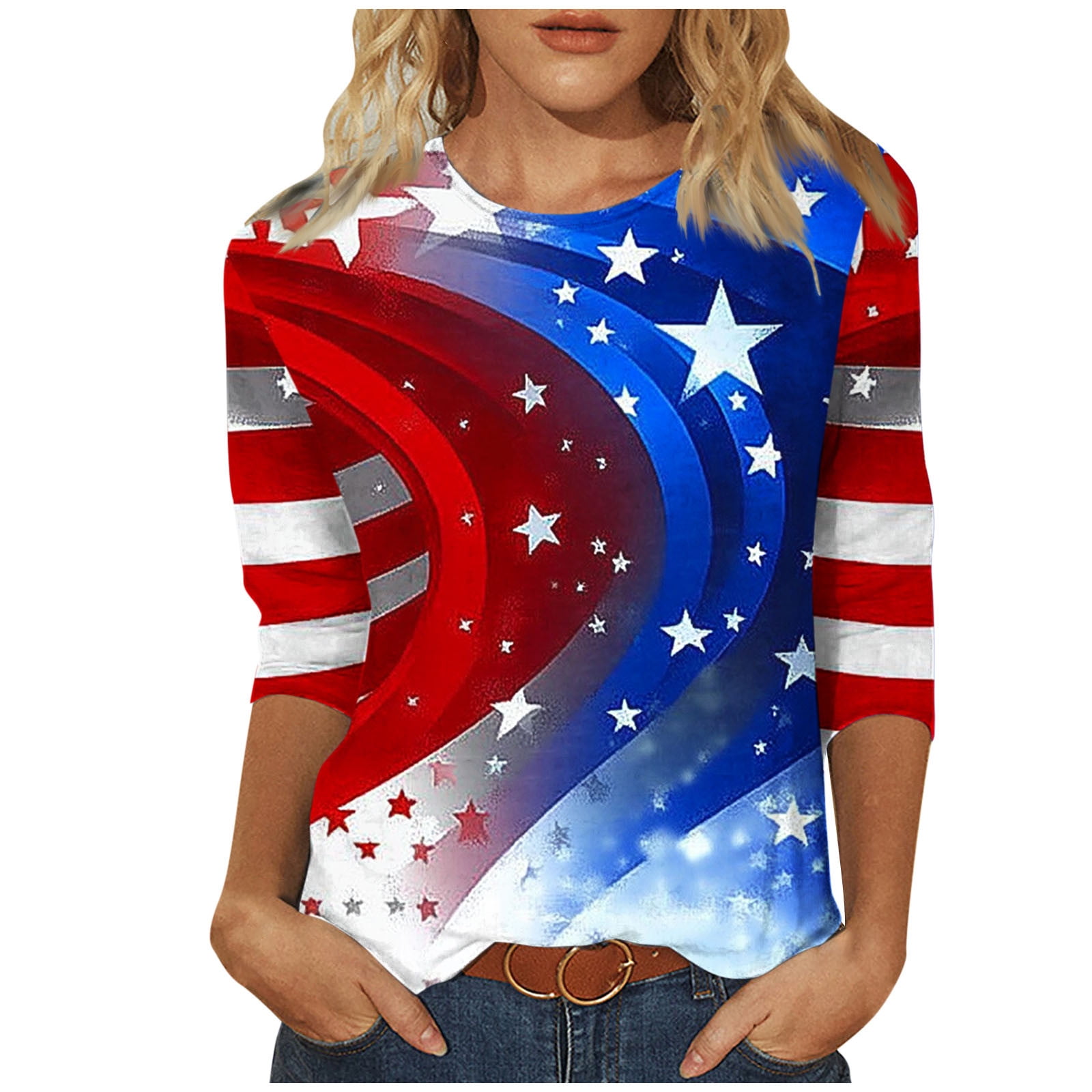 Patriotic American Flag Crew Socks For Women – Red, White & Blue, Sparkly Stars, Fits Up To Size 10
