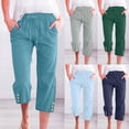 thumbnail image 1 of Dazajoo Straight Leg Capris for Women Summer Solid Color Casual Drawstring Pants with Pockets 2025 Solid Color Lightweight Elastic Pants,Army Green,XL, 1 of 6