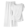 thumbnail image 1 of Dazajoo Two Piece Dressy Sets for Women Tie Front Blouse Tops Matching Elastic Waist Wide Leg Pants Summer Business Casual Outfits with Pockets,White,M, 1 of 5