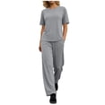 thumbnail image 1 of Dazajoo Two Piece Lounge Set for Women Summer Short Sleeve Crew Neck Tops with Wide Leg Pants Casual Beach Vacation Outfit Sets,Dark Gray,XXL, 1 of 8