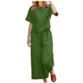 thumbnail image 1 of Dazajoo Two Piece Outfit Summer Plus Size Sets for Women Casual Cotton Linen Outfits Oversized Solid Color Short Sleeve Round Neck T Shirt and Wide Leg Palazzo Pants for Women 2024,Green,M, 1 of 6