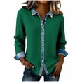 thumbnail image 1 of Dazajoo Waffle Knit Button Down Oversized Tops for Women Casual Long Sleeve Lapel Shirts with Denim Trim,Army Green,XL, 1 of 5