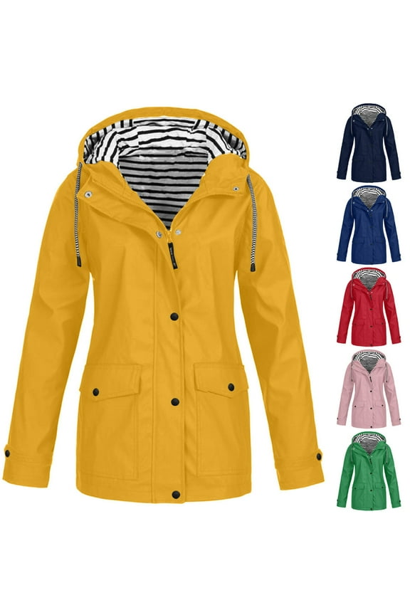 Waterproof Raincoats for Women with Hood Lightweight Long Sleeve Active Outdoor Coats 2024 Womens Plus Size Solid Color Zip Up Windbreaker Today,Navy,S