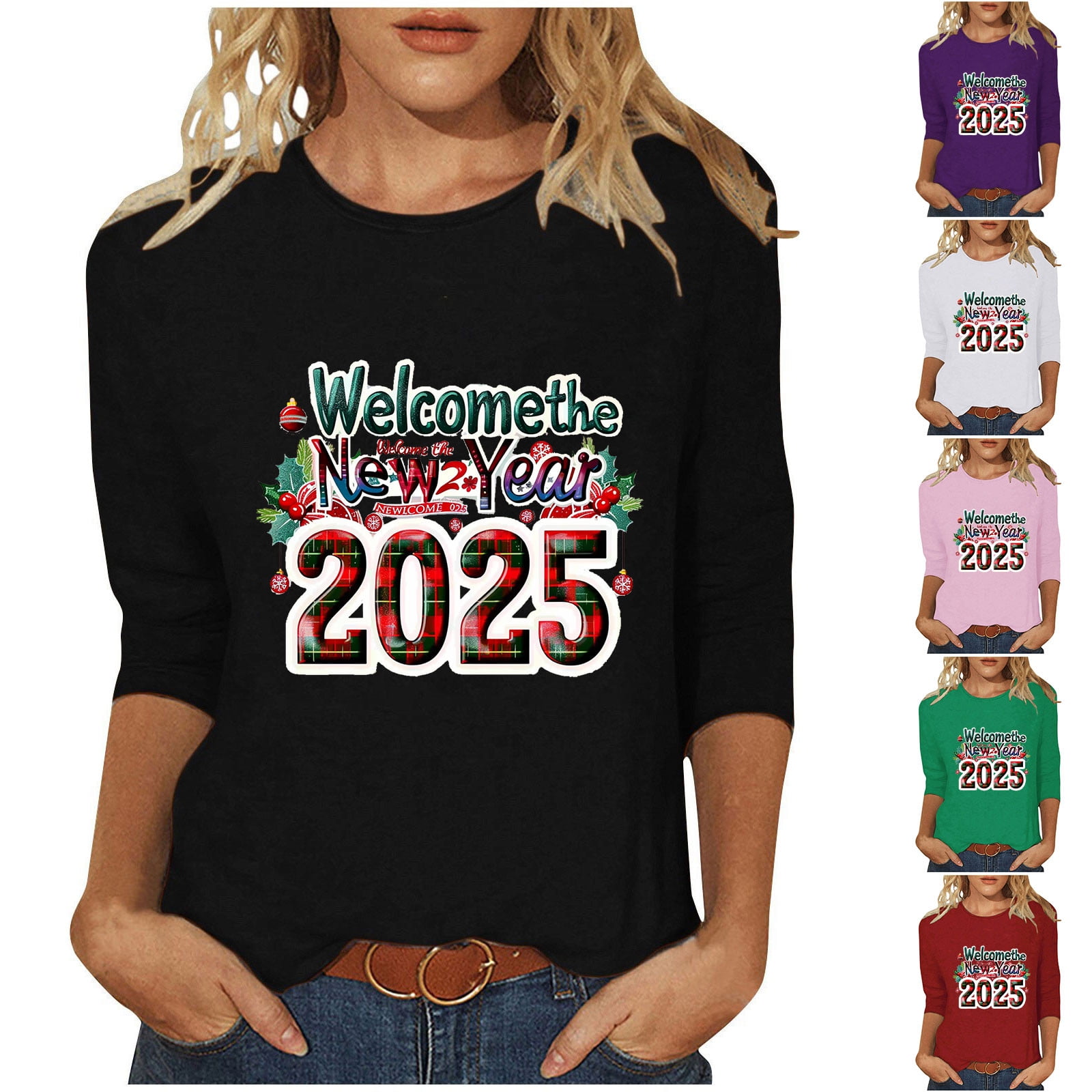 Dazajoo Weekly Sale New Year Eve Tops for Women Crewneck 3/4 Sleeve