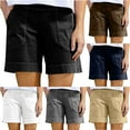 thumbnail image 1 of Dazajoo Weekly Sale Womens Plus Size Cotton Shorts with Pockets Summer Loose Fit Elastic Waist Linen Shorts Lightweight Casual Athletic Shorts,Khaki,L, 1 of 7