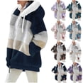 thumbnail image 1 of Dazajoo Winter Coats for Women Plus Size Fuzzy Sherpa Fleece Jacket Color Block Hooded Coats with Pockets,Navy,L, 1 of 7