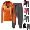 thumbnail image 1 of Dazajoo Women 2 Piece Sweatsuit Outfits Sets Zipper Up Hooded Sweatshirt and Jogger Pants with Pockets Workout Sets Lightweight Color Block Lounge Suits,Orange,S, 1 of 7