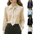 thumbnail image 1 of Dazajoo Women Bow Tie Neck Blouse Long Sleeve Business Casual Shirts Dressy Elegant Office Work Tops,Black,M, 1 of 7