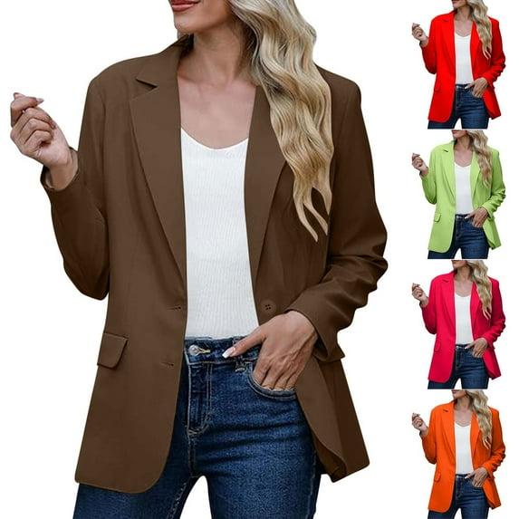 Dazajoo Women Casual Elegant Long Sleeve Oversized Lapel Blazers Open Front Solid Color Work Office Jacket Blazer Plus Size Suit Jackets for Women 2024,Hot Pink,XXXL