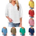 thumbnail image 1 of Dazajoo Women Cotton Linen Embroidered Tops 3/4 Lantern Sleeve Shirts 2025 Summer Loose V-Neck Boho Tees Vintage Blouses,Yellow,M, 1 of 6