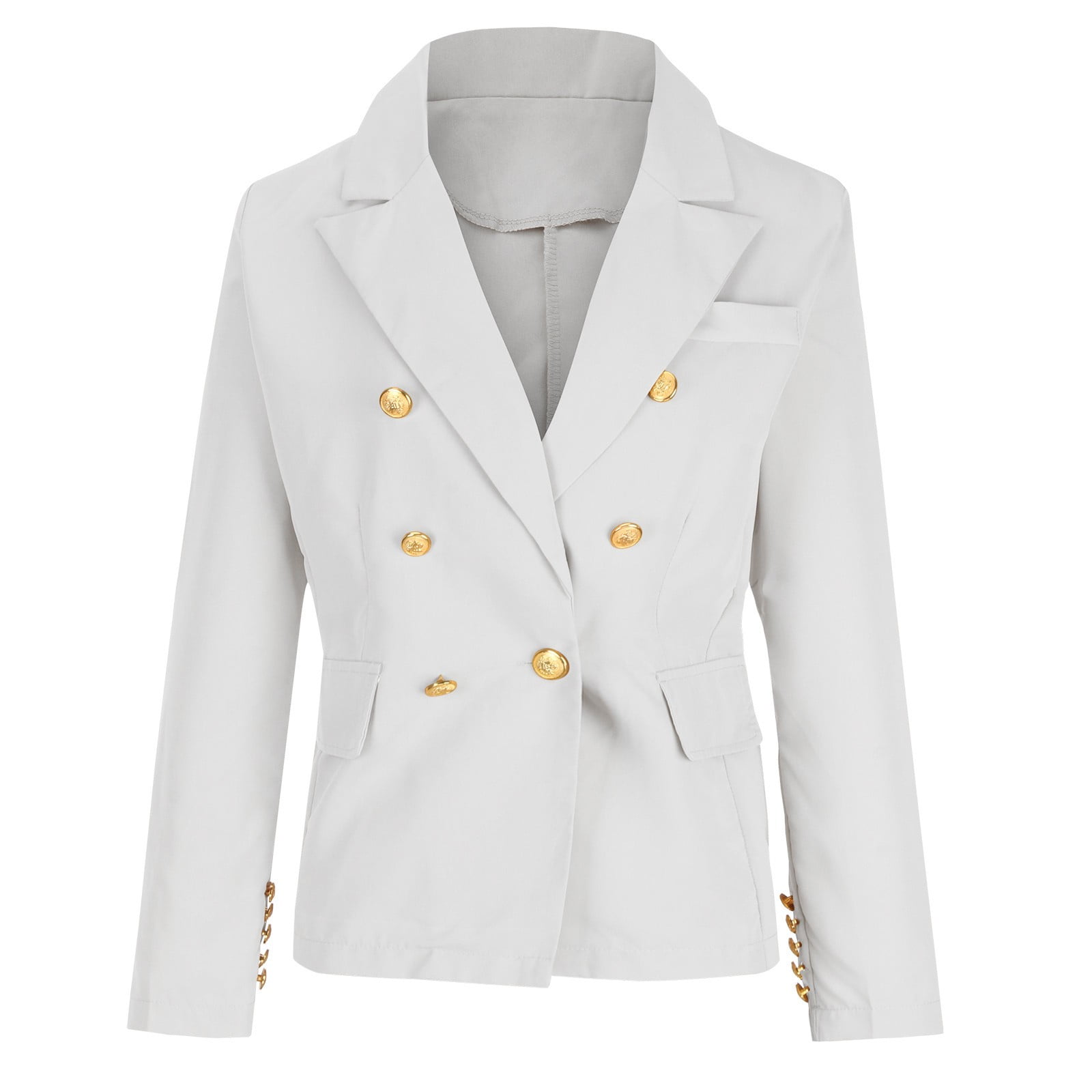 Dazajoo Womens Casual Solid Color Blazer Jacket Gold Button