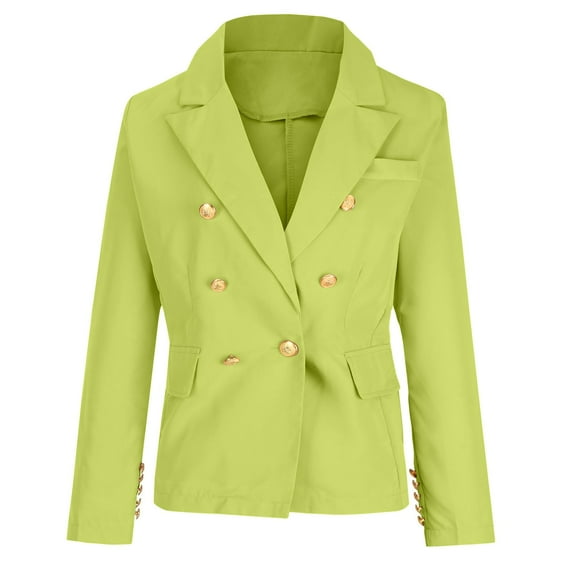 Dazajoo Women Double Breasted Cropped Blazer Jackets Lapel Open Front Long Sleeve Business Suit Jackets with Pockets for Women 2024 Casual Solid Color Blazers,Green,XXXL