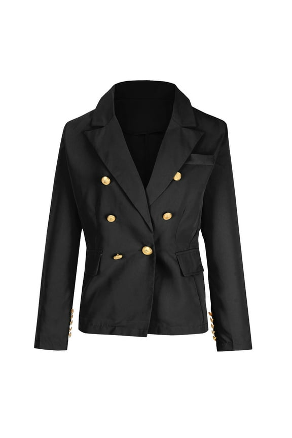 Women Double Breasted Cropped Blazer Jackets Lapel Open Front Long Sleeve Business Suit Jackets with Pockets for Women 2024 Casual Solid Color Blazers,Black,XXXL