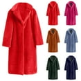 thumbnail image 1 of Dazajoo Women Faux Fur Winter Coats Comfort Warm Outerwear Open Front Long Cardigan Overcoat Jacket Solid Color Lapel Jackets Fashion Sale,Hot Pink,XL, 1 of 6