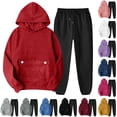 thumbnail image 1 of Dazajoo Women Jogging Set 2 Piece Long Sleeve Flap Pocket Hoodies and Elastic Waist Drawstring Pants Casual Outdoor Sweatsuits,Hot Pink,L, 1 of 7