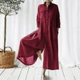 thumbnail image 1 of Dazajoo Women Linen Button Down Long Sleeve Wide Leg Jumpsuit Beach Palazzo Pants Lightweight Solid Color One Piece Jumpsuit Wine S, 1 of 6