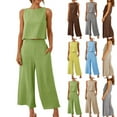 thumbnail image 1 of Dazajoo Women Linen Sets 2 Piece Outfits Plus Size Sleeveless Crew Neck Tops and Wide Leg Capri Pants with Pockets 2025 Summer Beach Vacation Lounge Suits,Beige,XXXL, 1 of 9