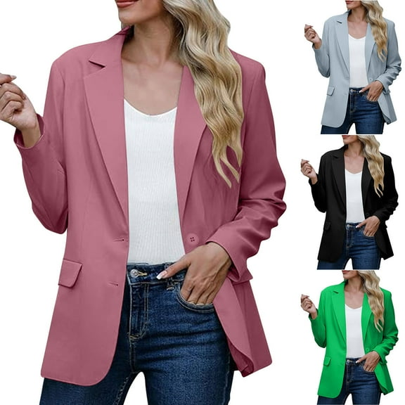 Dazajoo Women Long Sleeve Blazers Plus Size Solid Color Button Suit Jackets 2024 Fall Dressy Casual Loose Fit Open Front Lapel Cardigans for Women,Black,XXXL