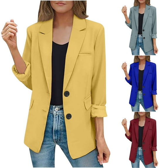Dazajoo Women Long Sleeve Solid Color Blazer Open Front Lapel Jackets 2024 Fall Womens Casual Lightweight Office Work Blazers for Women,Blue,XXL
