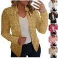 thumbnail image 1 of Dazajoo Women Shiny Sequin Open Front Cardigan Blazers Sparkly Long Sleeve Cardigan Party Club Suit Jacket,Gold,XL, 1 of 7