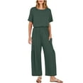 thumbnail image 1 of Dazajoo Women Solid Color Cotton Linen Jumpsuits With Pockets Summer Casual Short Sleeve Wide Leg Elastic Waist Jumpsuit Pants for Women 2024 Dressy Trendy Oversized Flowy Jumpers,Army Green,M, 1 of 9