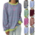 thumbnail image 1 of Dazajoo Women Striped Oversized Sweatshirt Color Block Crew Neck Long Sleeve Shirt Casual Pullover Top Fall Y2K Clothes for Women 2024,Pink,M, 1 of 7